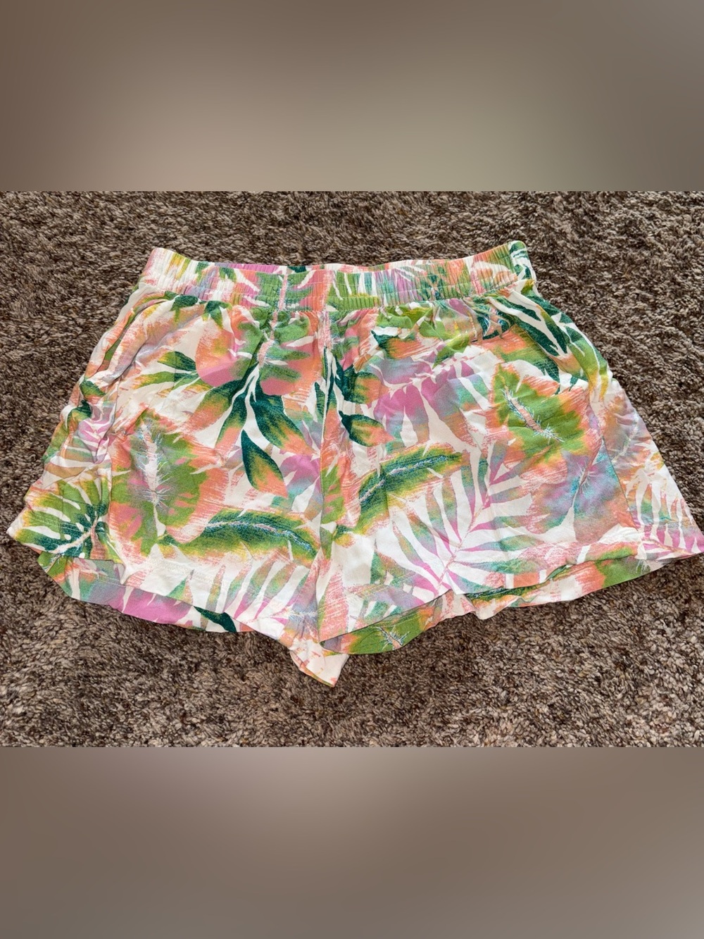 Natural Reflections Tropical Leaf Shorts - Pink, Green & Peach